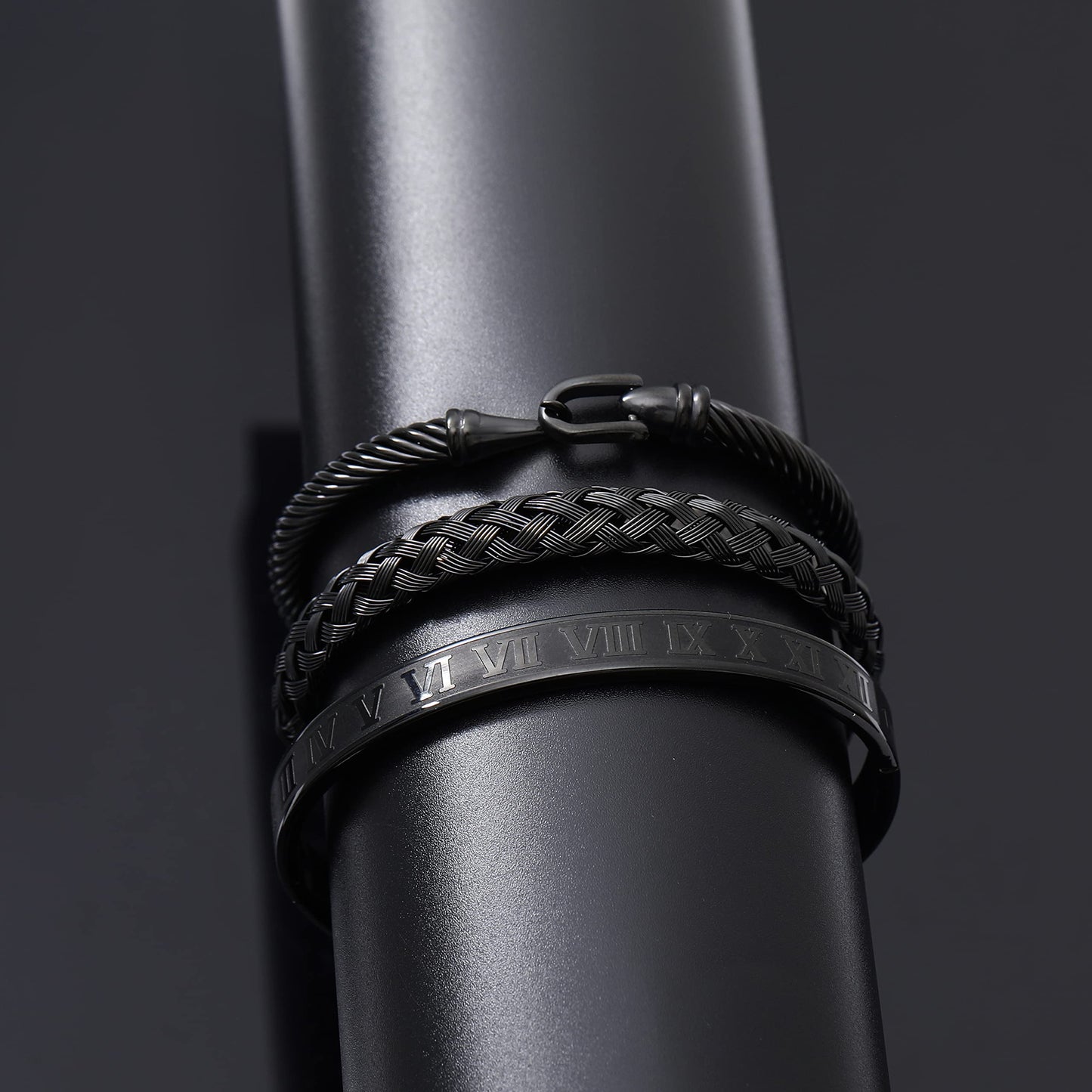 WFYOU 3PCS Stainless Steel Bracelets for Men Gold Roman Numeral Bangle Bracelet Twisted Cable Bracelet Adjustable Cuff Bracelet Mens Luxury Jewelry Bracelets Gifts