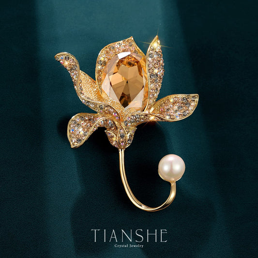 AILONMEI Floral Series Elegant Brooch Pins For Woman Fashion Jewelry, Large Vintage Costume Broches Christmas Gift (Orchid, Gold)