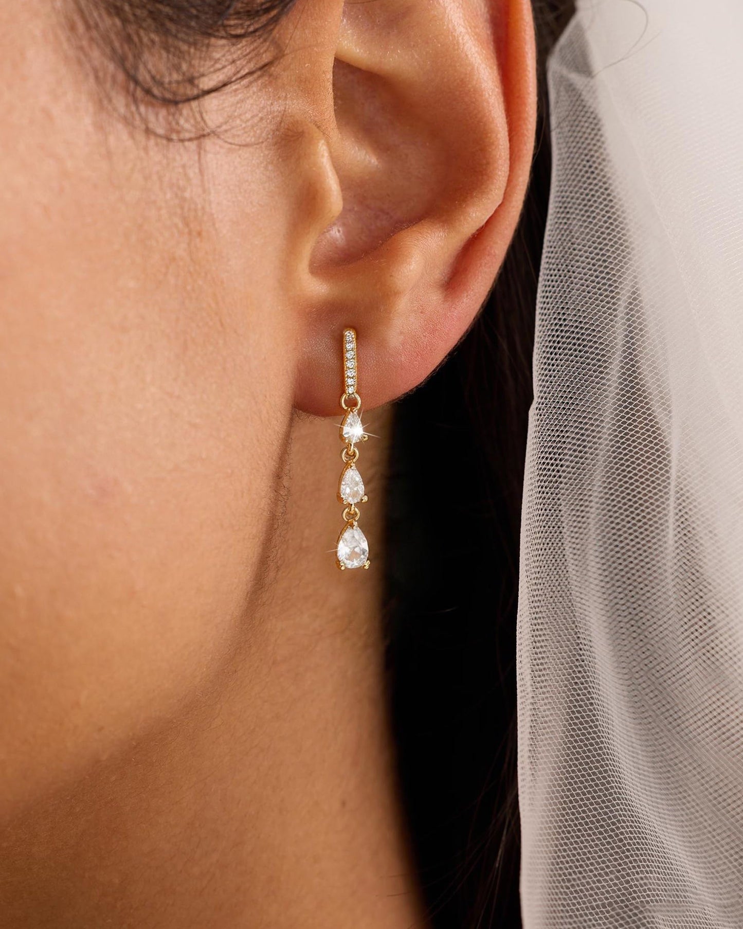 Asdecy Gold Dangle Earrings for Women Trendy 14K Gold Plated Brides Drop Dangle Cubic Zirconia Elegant Prom Bridal Bridesmaids Wedding Anniversary Dangling Jewelry
