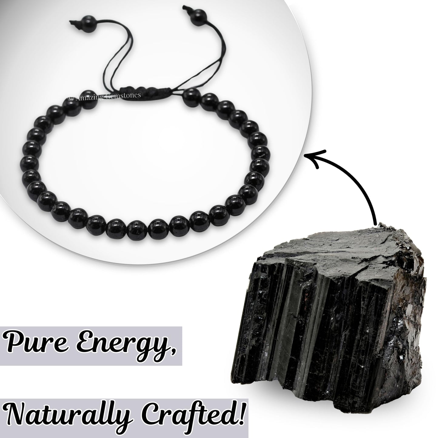 Amazing Gemstone Black Tourmaline Bracelet for Women Men's Gifts - Protection Healing Crystal Bracelet - 6mm Gemstone Beaded Adjustable Bracelet Pulseras Para Hombres Mujer Stocking Stuffers