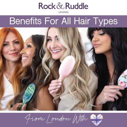 Rock & Ruddle Natural Mixed Boar Bristle Hair Brush for Women and Kids (Large, 21 cm) - Perfect for Wet or Dry Hair, Detangling Smoothing Blowdrying - Designed & Made in UK - Gold Design