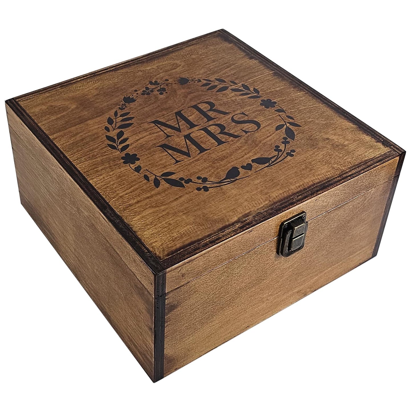 BeeGreeny Large Mr and Mrs Wooden Wedding Keepsake Box for Couples, 10"x10"x5" Wooden Memory Box with Lid, Wedding Gift Box for Bride and Groom, Bridal Shower, Anniversary Valentines Gift Ideas