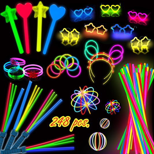 248 PCS Glow Sticks Halloween Party Pack - 100 Pcs 8 Inch Glow sticks, 6 Pcs Glow Sticks Wands – Create Glow In The Dark Necklaces, Bracelets. Neon Light Sticks Decoration For Parties Favors Glow