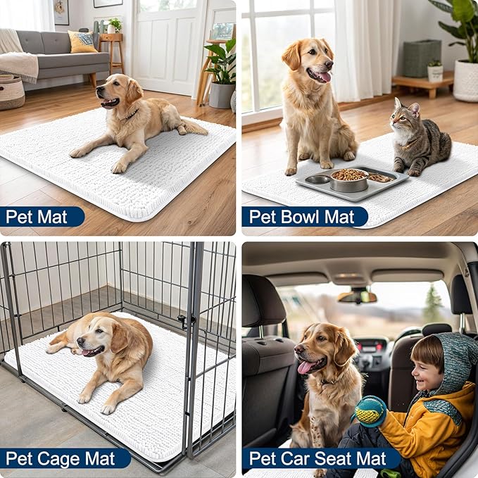 Smiry Dog Door Mat for Muddy Paws 59x24, Absorbs Moisture and Dirt Doormat, Non-Slip Washable Quick Dry Chenille Front Door Mat Indoor Entrance, Entryway Carpet for Inside Floor, White