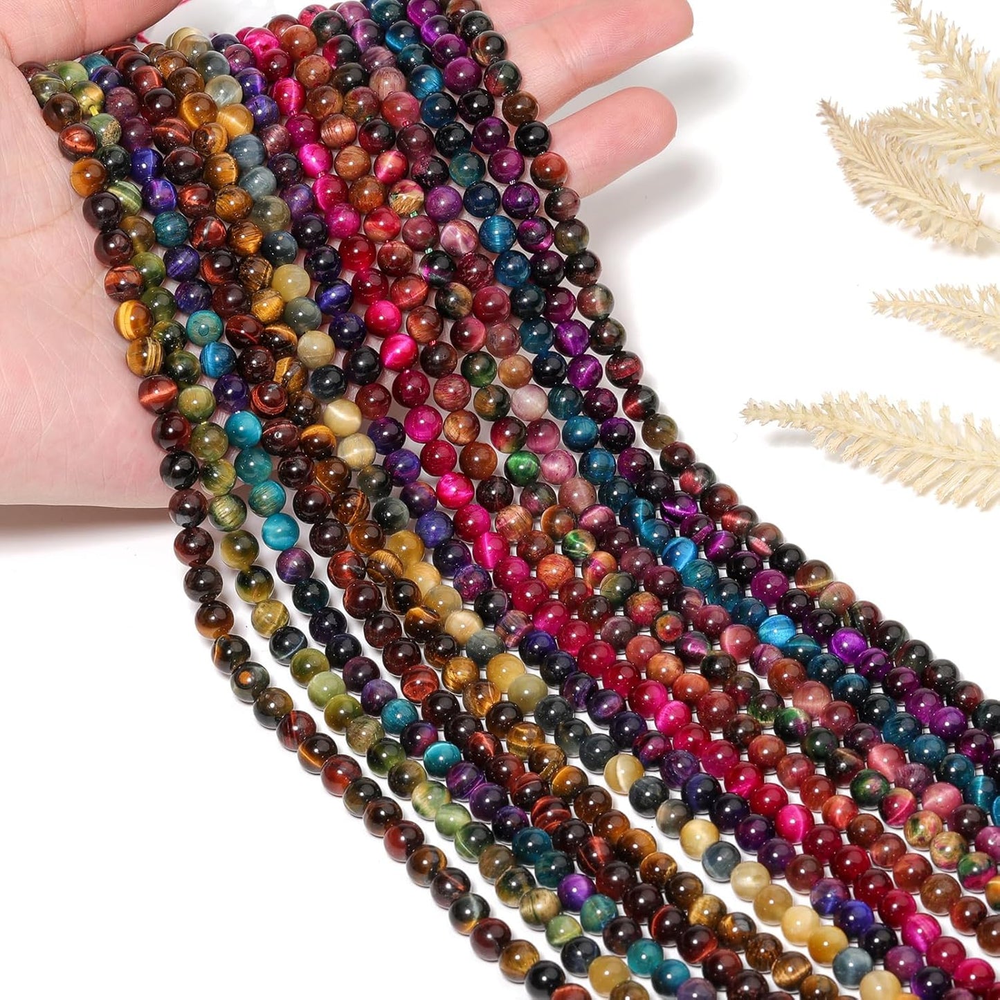 Yochus Natural Tiger Eye Beads, 60Pcs 6MM Milky Way Reddish Blue Color Enhance Round Loose Stone Bulk, DIY Charm Smooth Gemstone Beads for Jewelry Making
