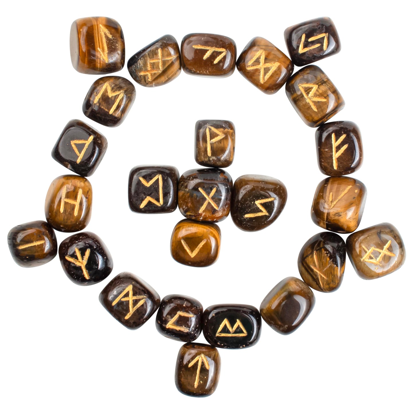 Crocon Tiger Eye Gemstone Tumbled Rune Stones with Elder Futhark Alphabet Engraved 25 pcs Runes Set Crystal Divination Healing Chakra Reiki with a Pouch & A Rune brochure Size : 15-25 mm