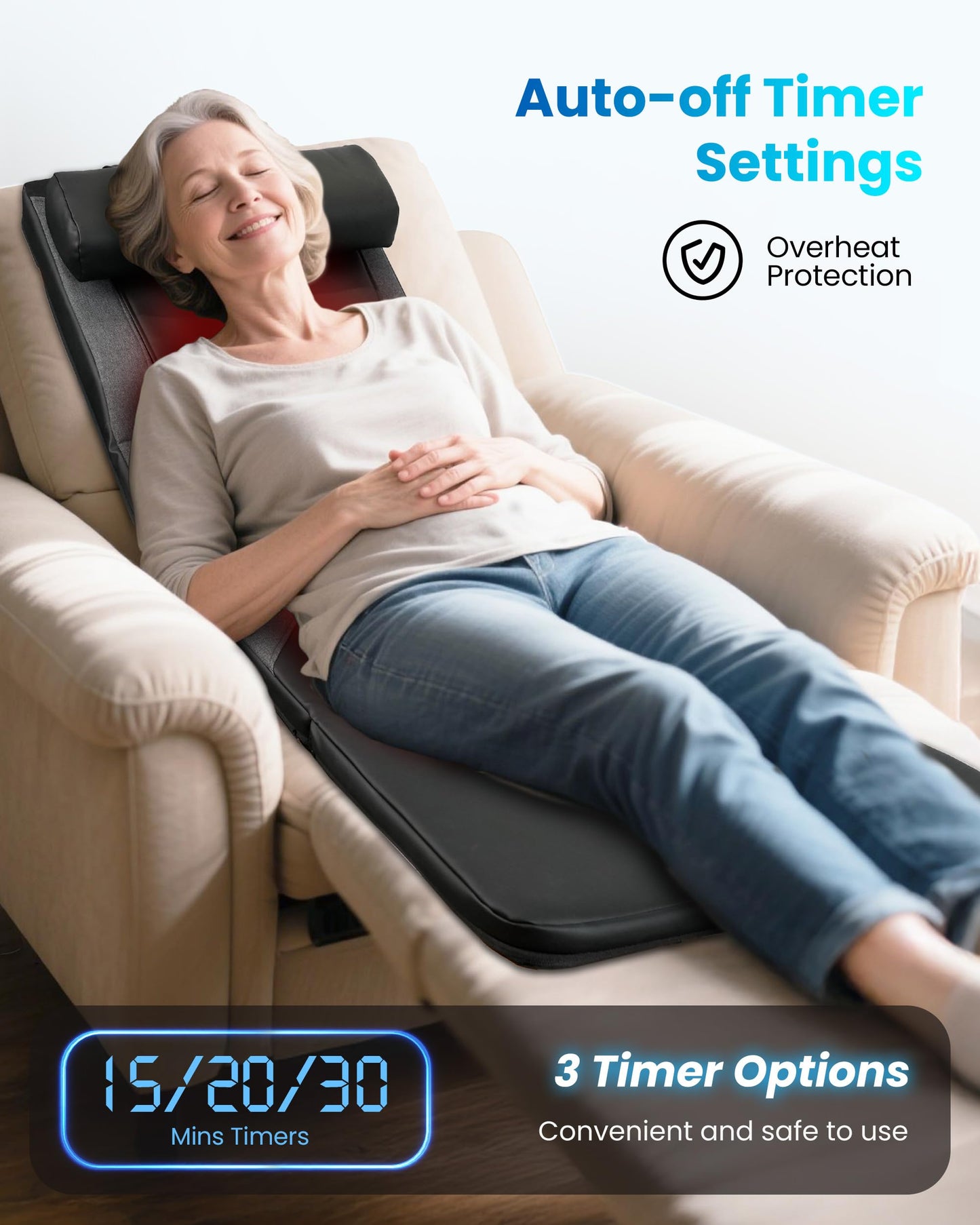 COMFIER Full Body Massage Mat with Heat, Shiatsu Back Massager for Pain Relief Deep Tissue Kneading & Vibration Heating Chair Massage Pad for Recliner, Sofa, Bed