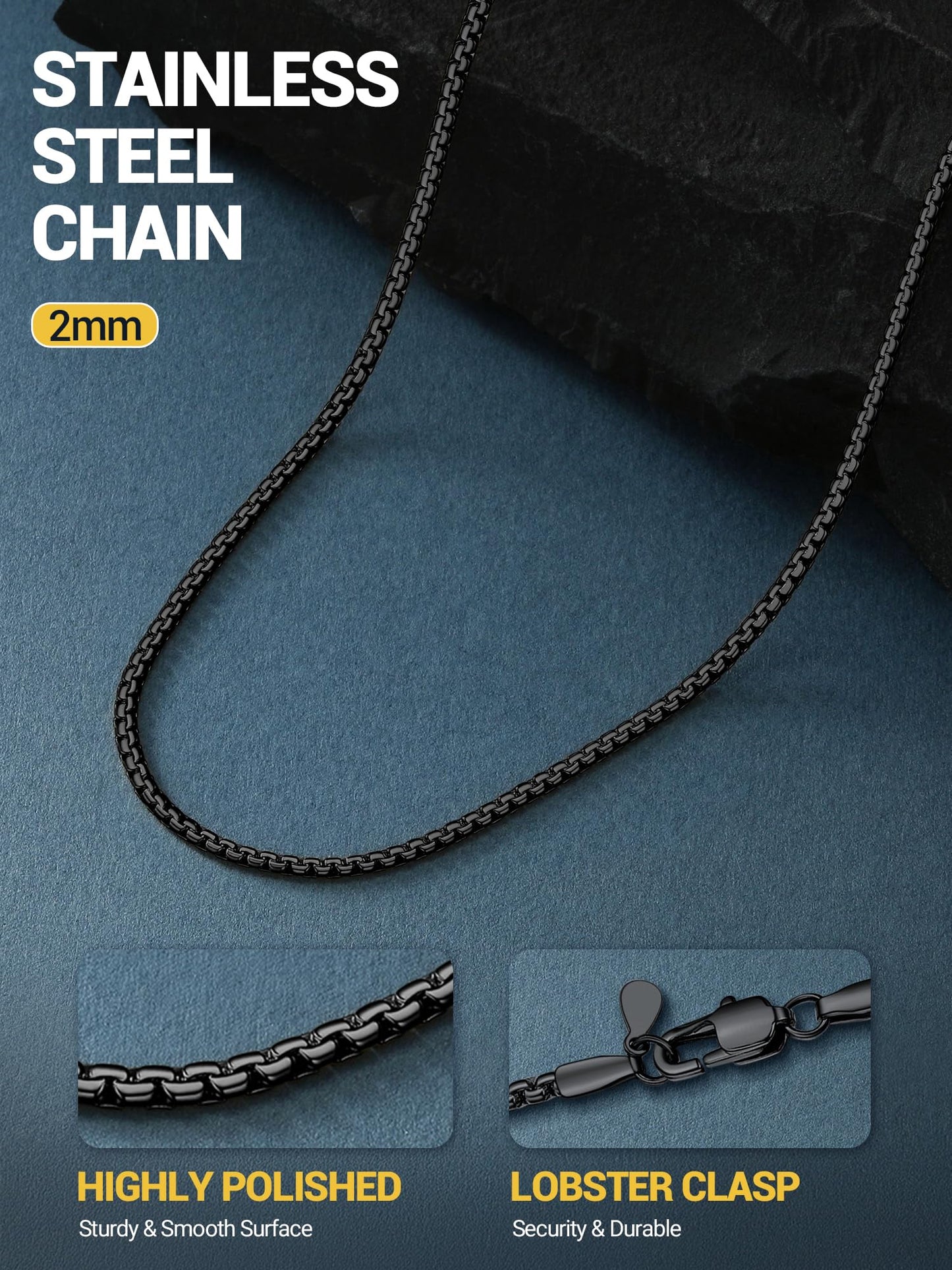 PROSTEEL Black Necklace Chain 2mm Black Stainless Steel Necklace for Men Minimalist Gothic Jewelry 20inch