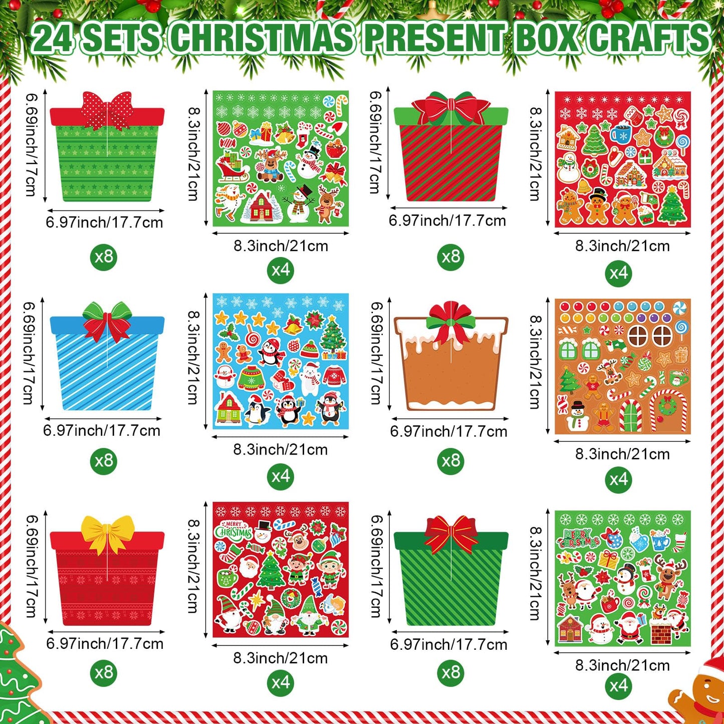 Chiisong 24 Sets DIY Christmas Craft Kits 3D Christmas Box Crafts with Stickers Make Your Own Xmas Table Centerpiece Decor for Xmas Holiday Classroom Home Activities Party Decorations(Box)