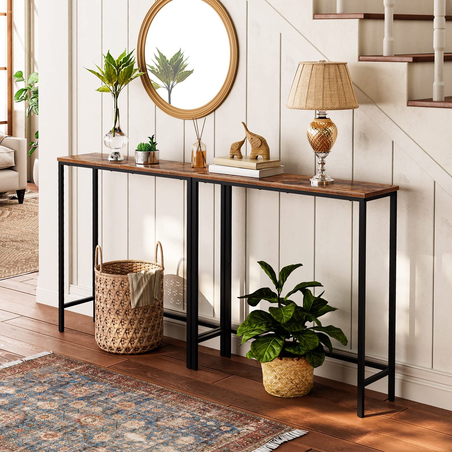 HOOBRO Console Table and Floating Shelves Bundle, Thin Sofa Side Display Table, Wall Mounted Shelf Set of 2, BF75XG01-BF80BJP201