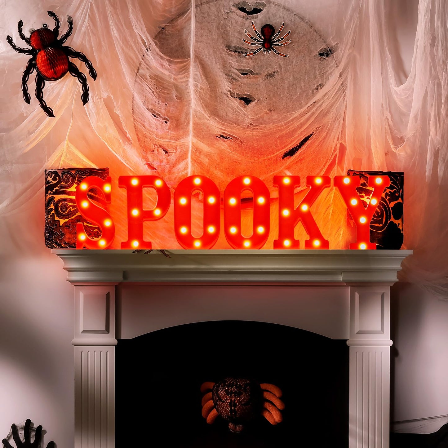 Grinsvalley 6 Pcs Halloween Decorations LED Spooky Signs Marquee Light up Letters for Table Wall Hanging Red Spooky Letters Lights Halloween Party Supplies for Porch Mantel Bedroom Tabletop