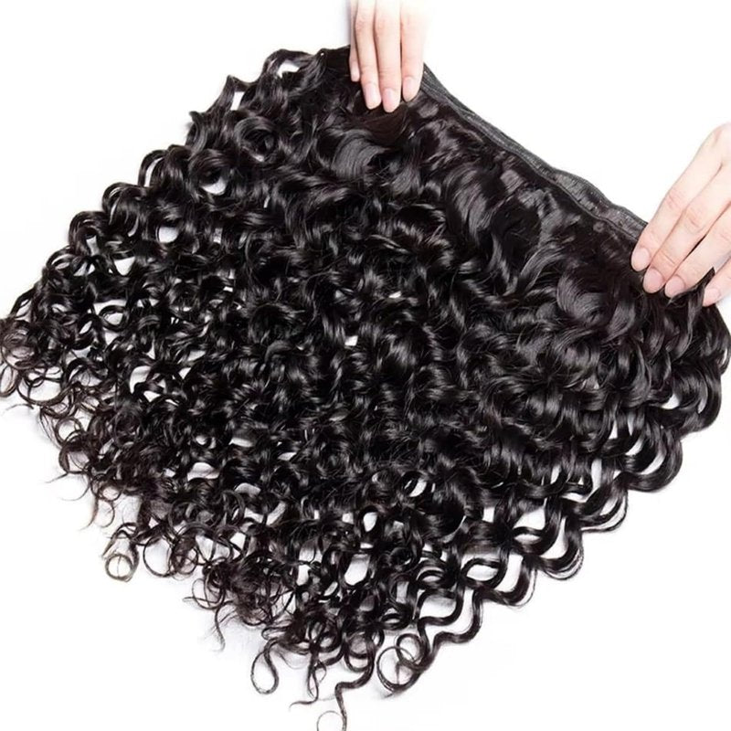 BOKIEOIE Natural Black Bundle Human Hair Unprocessed Brazilian Virgin Water Wave Human Hair Bundles 22 Inch Single Bundle Color #1B Double Weft Hair Extensions 100g Total for Black Women