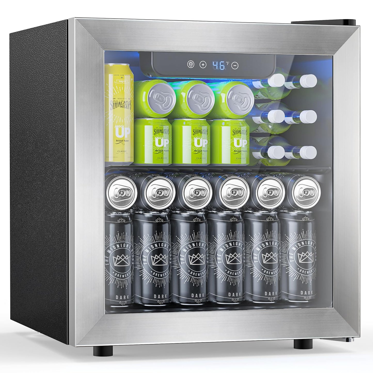 Electactic 48 Can Beverage Refrigerator,12 Bottle Wine Cooler with Stainless Steel Glass Door, Digital Temperature Display, Countertop Mini Fridge for Soda, Wine or Beer, Silver