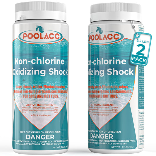 2.2 LB 2 Pack Non-Chlorine Spa Shock Oxidizer Cleaner for Hot Tub, Chlorine-Free Water Care & Enhanced Oxidizing Shock Cleaner for Hot Tubs, Spas and Pools, Quick Dissolving, Fast-Acting