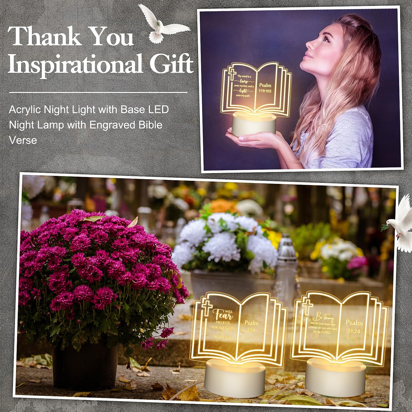VIHOSE 10 Sets Mother's Day Christian Gift Bulk for Women Religious Inspirational Acrylic Nightlight LED with Engraved Bible Verse Sayings for Wife Clergy Church Baptism(Faith Words)