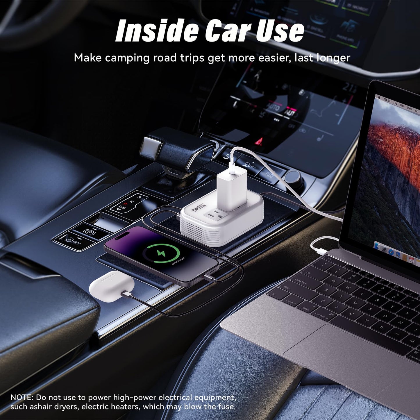 200W Car Power Inverter, FOVAL 12V DC to 110V AC Car Inverte with 4 USB Ports Car Outlet Adapter, Power Inverter for Vehicles, Car Plug Adapter Outlet for Laptop Computer Charger (White)