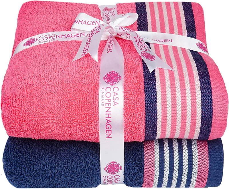 CASA COPENHAGEN He & She 6 Pieces Towel Set- Dutch Blue + Pink, 550 GSM 2 Bath Towel 2 Hand Towel 2 Washcloth, Designed in Denmark Made of Soft Egyptian Cotton for Bathroom, Kitchen & Shower