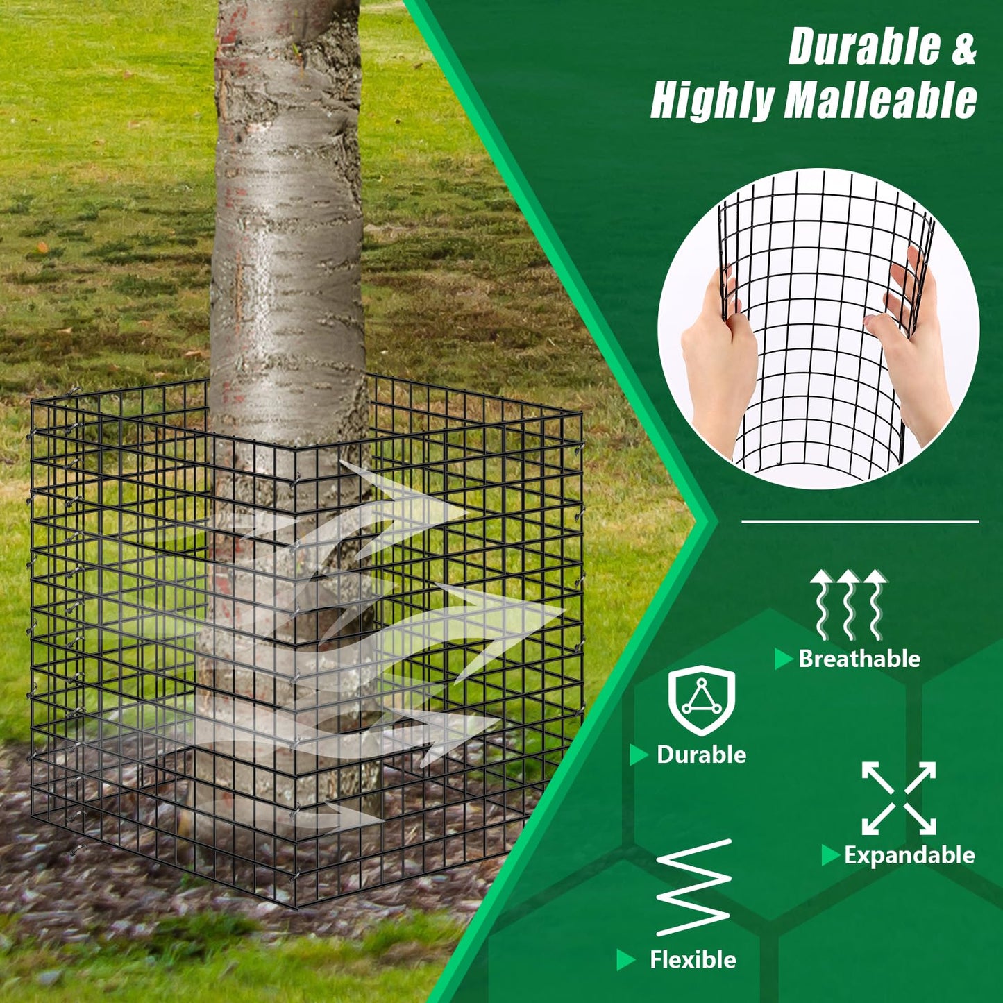 UQM Tree Trunk Protector, 12 Pcs Metal Tree Guards Trunk Protector with Glove & Metal Stakes & Zip Ties, 6 Pack Mesh Tree Bark Protector, Plant Protectors from Deer Animals Mowers Trimmers