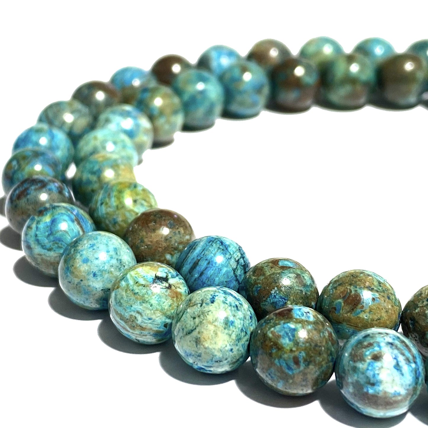 ABCGEMS Chihuahua Aqua Calsilica Jasper Beads from Mexico (Gorgeous Matrix - Mohs Hardness 6) DIY Jewelry Making Beading Supplies - Smooth Round 10mm