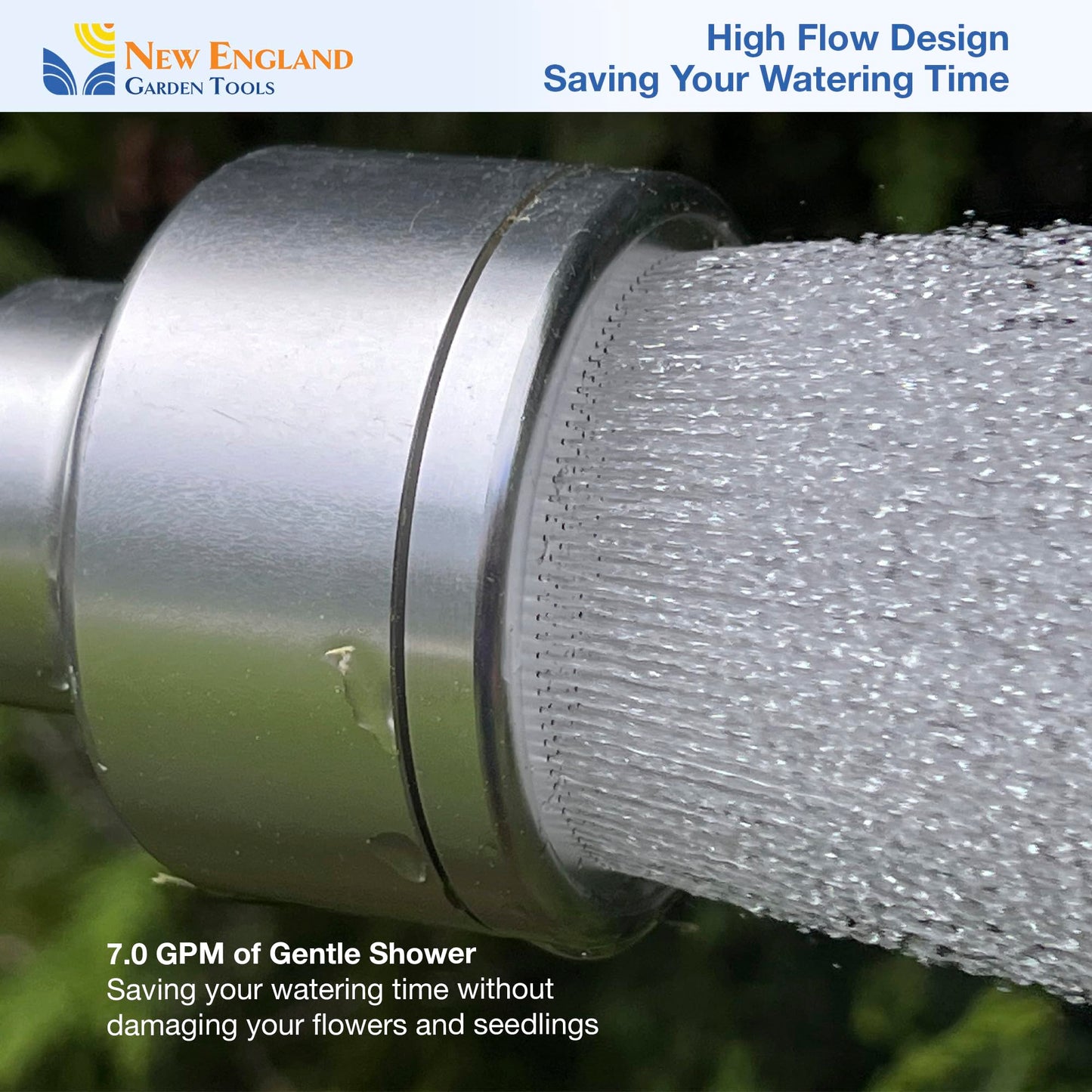 18 Inch Soft Rain Watering Wand 600007, Gentle Shower Spray, Heavy Duty Lightweight Metal Build, Comfort Grip, Flow Control Shut Off Valve, for Plants, Yards, Cars & Pets, by New England Garden Tools