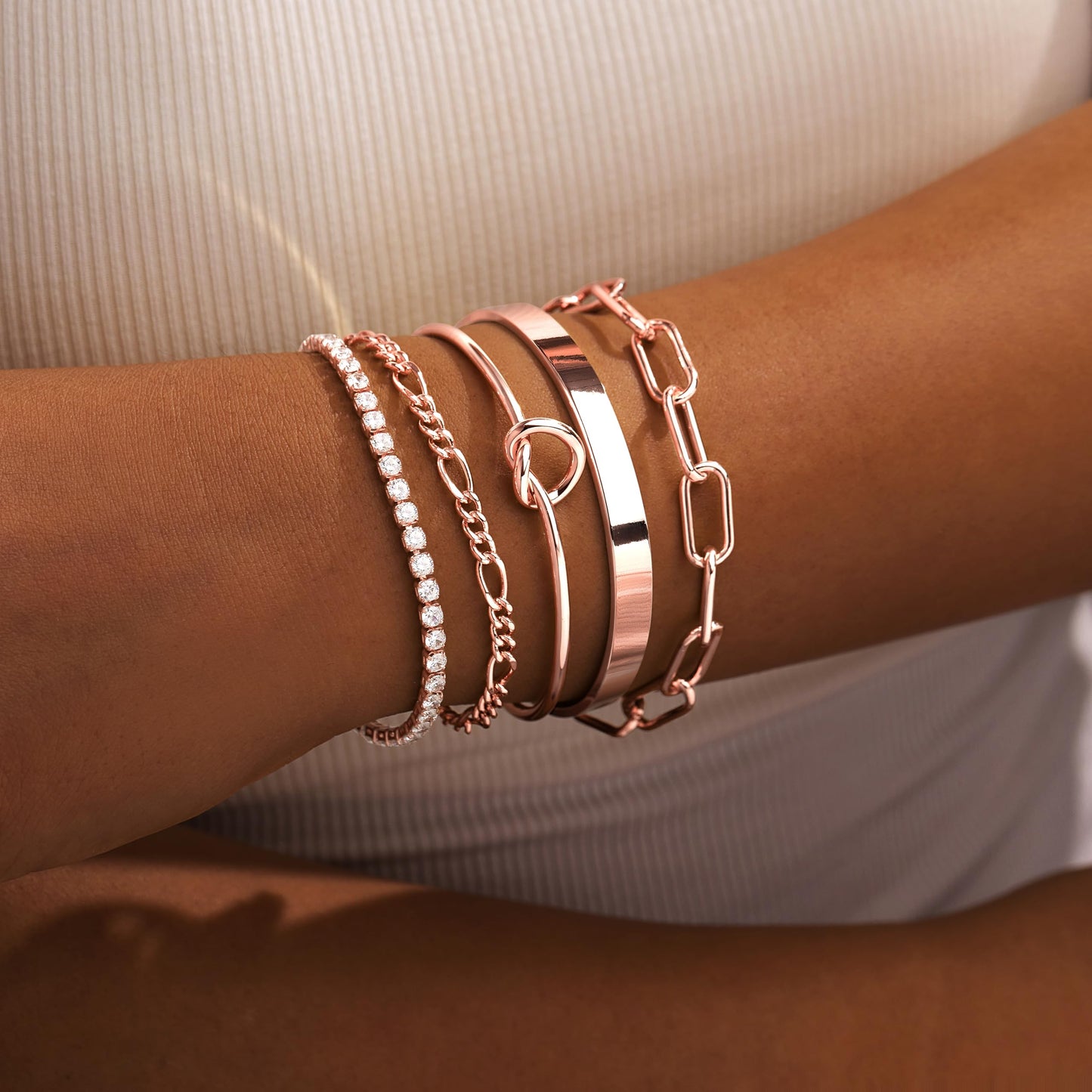 Gokeey Rose Gold Bracelets for Women Bangle Cuff Bracelet Set for Women No Tarnishi Bracelets Jewelry Gifts for Women