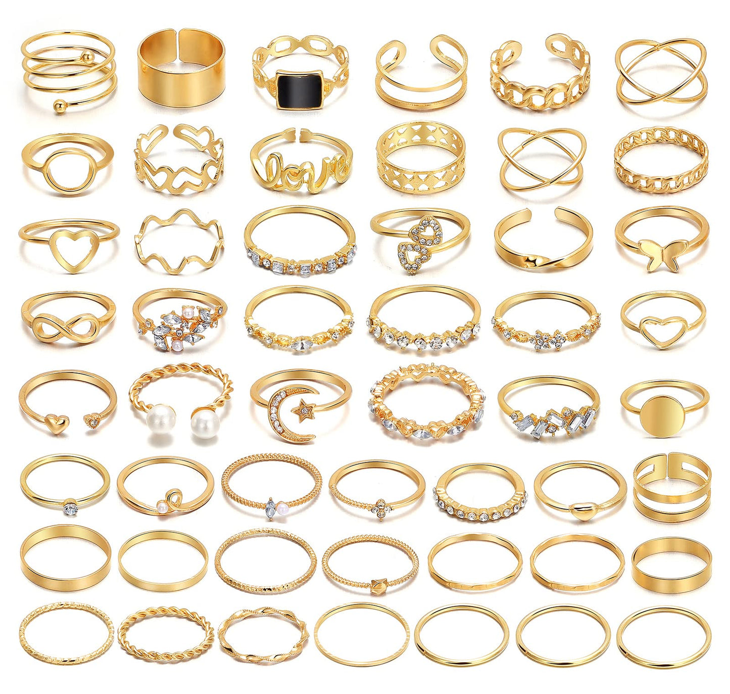 IFKM Gold Knuckle Rings Set For Women Vintage Stackable Joint Finger Midi Rings Dainty Cubic Zirconia Crystal Simple Twist Hollow Cute Rings Pack Jewelry Gift (Moonlight Express, Gold)
