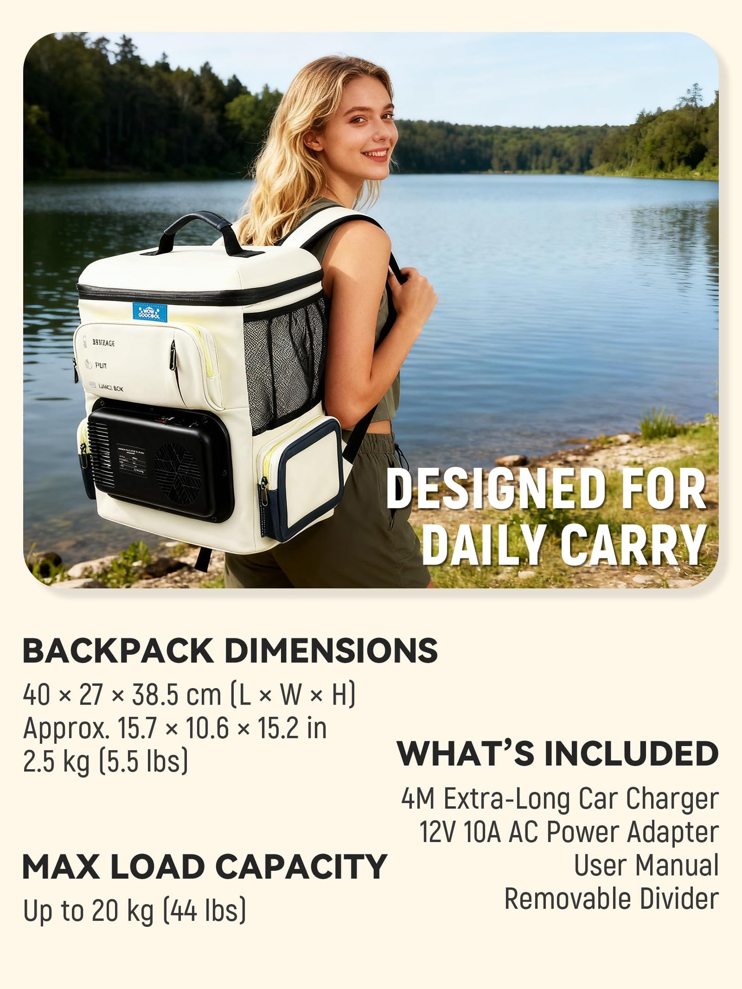 Portable Electric Cooler Bag 16Qt, Car Refrigerator & Heater with Active Cooling(32°F–140°F), Lightweight 5.5lbs Plug-in Cooler for Travel, Camping & Road Trips