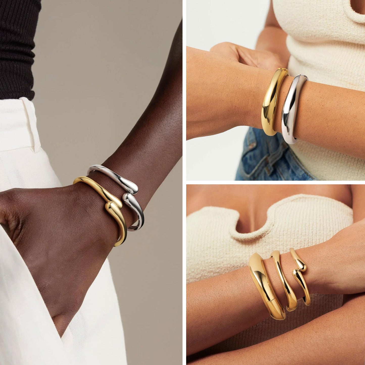 M MOOHAM Chunky Gold Bangle Bracelets for Women, Dainty 14k Gold-Plated Chunky Stackable Statement Bangles Bracelet Stack Twist Cuff Bracelet Sets for Women Trendy Jewelry Gifts