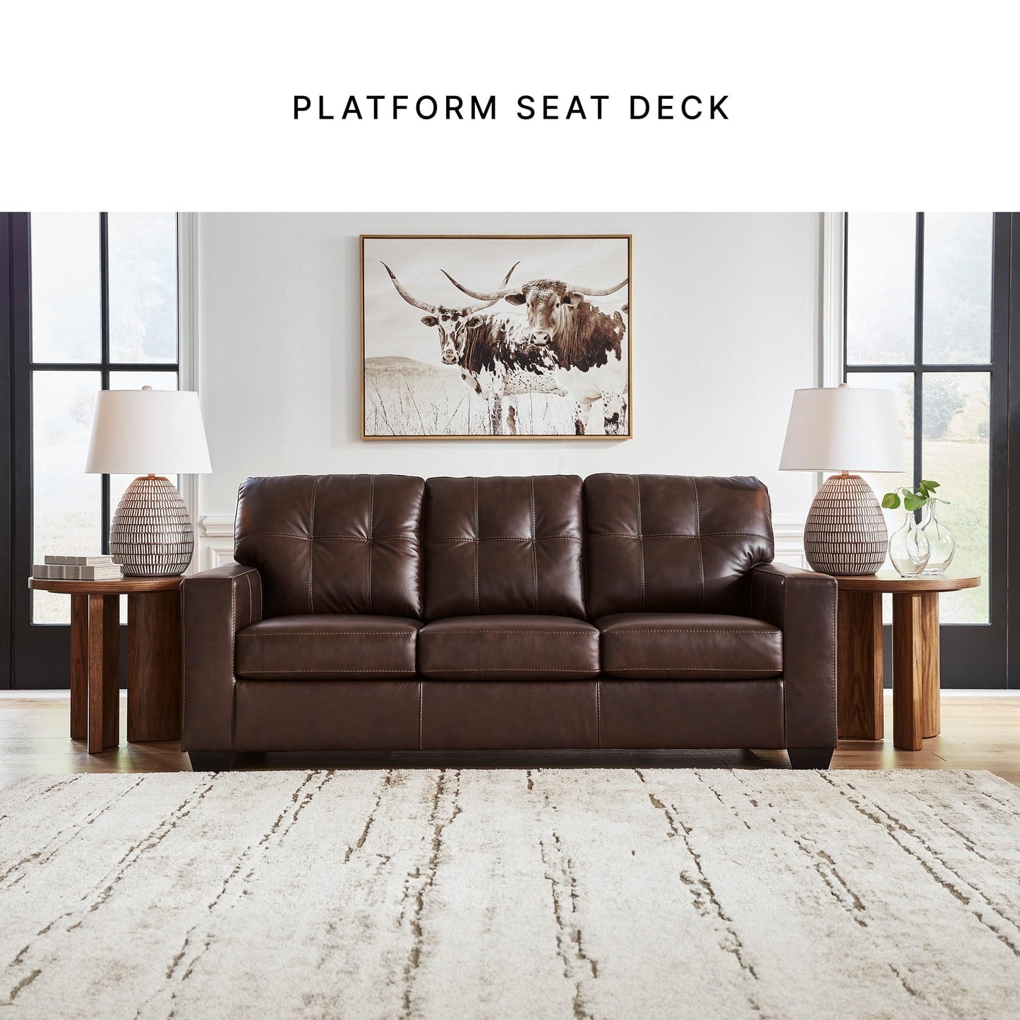 Signature Design by Ashley Santorine Transitional Tufted Leather Match Sofa, Dark Brown