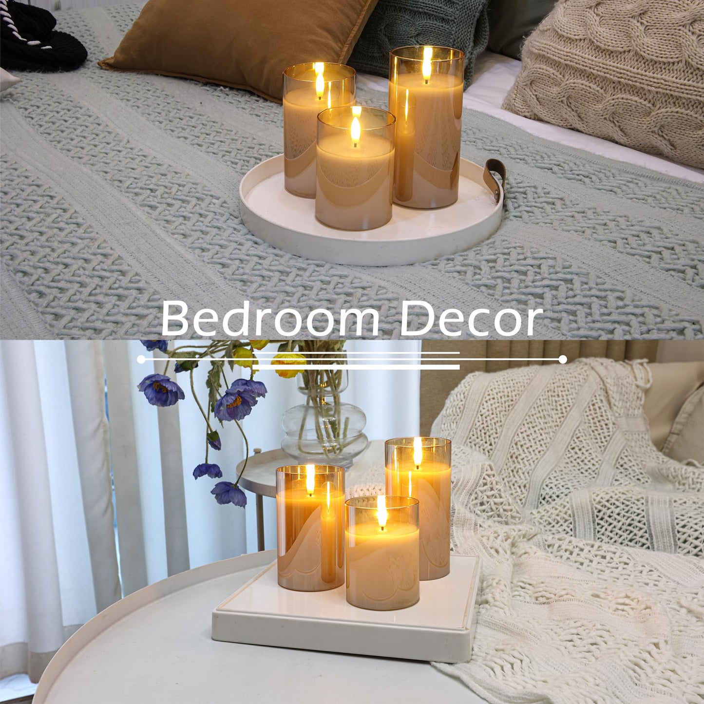 LUSHARBOR LUSHABOR Flameless Candles with Remote, 3 Pack Glass Battery Operated Candles with Timer, Real Wax Glass LED Candles Flickering Wedding Home Party Christmas D3 H4 5" 6"" Gold"