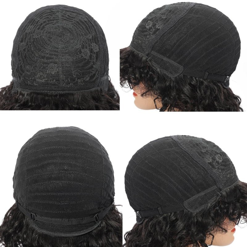 PECWU Short Curly Wigs With Bangs 100 percent Human Hair for Black Women Glueless Pelucas De Mujer Pelo Humano Funmi Curly Bob Human Hair Wig Natural Loose Wig Afro Curly Wig Bouncy Wig 10"