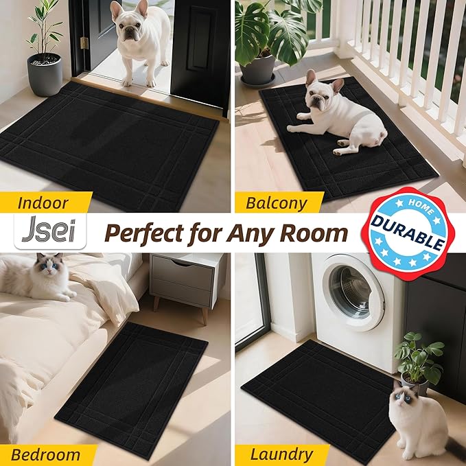 JSEI Entryway Rugs Doormat 20"x32", Non-Slip Dirt Trapper Door Mats Indoor, Washable Absorbent and Stain Resist Welcome Floor Mat for Front Door, Dog Door Mat, Dirty Wet Shoes & Paws, Black