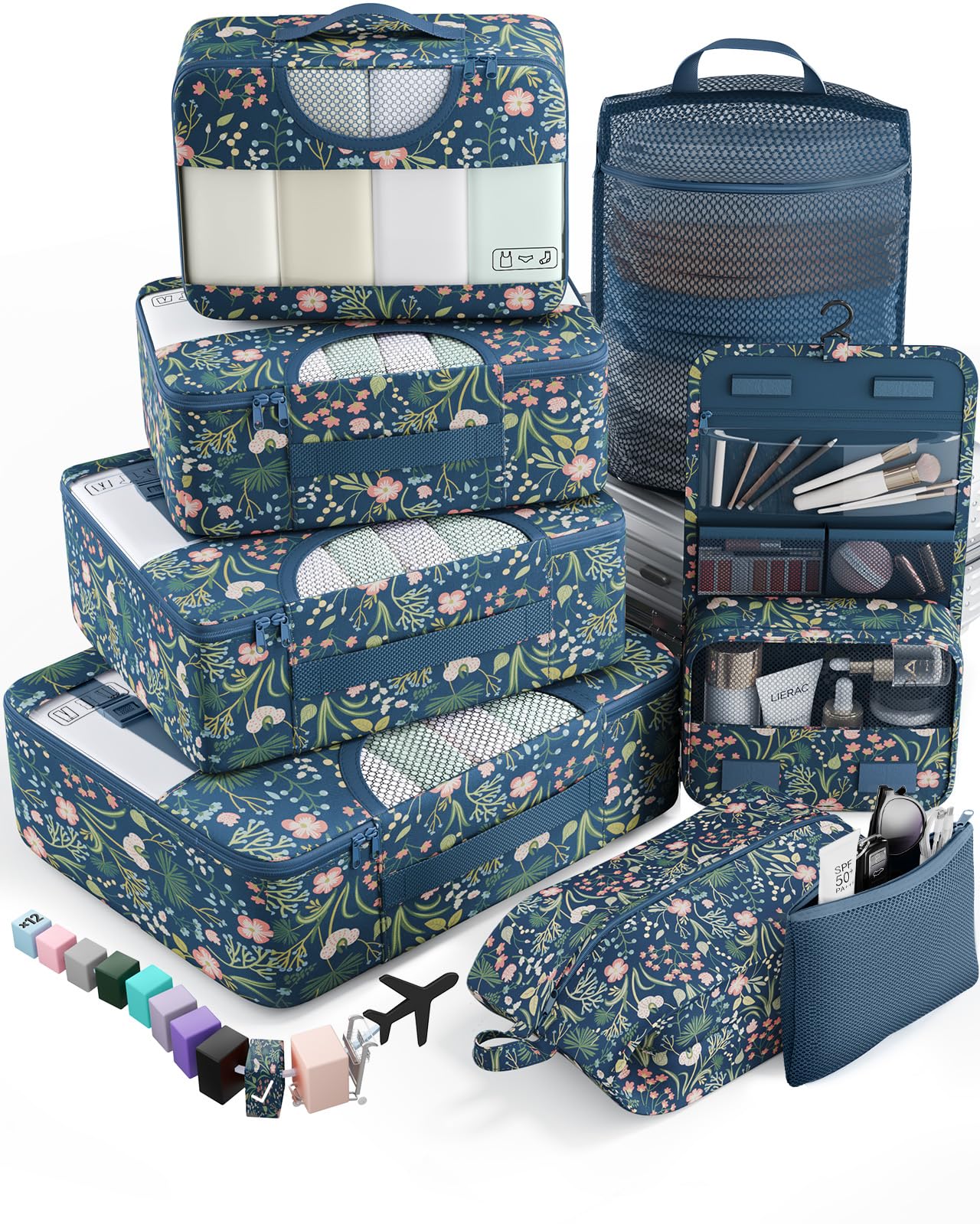 Veken 8 Set Packing Cubes for Travel Essentials, Suitcase Organizer Bags in 4 Sizes, Carry-On Luggage Accessories with Large Laundry & Hanging Toiletry Bag, Must-Have for Airplane, Road Trip & Camping