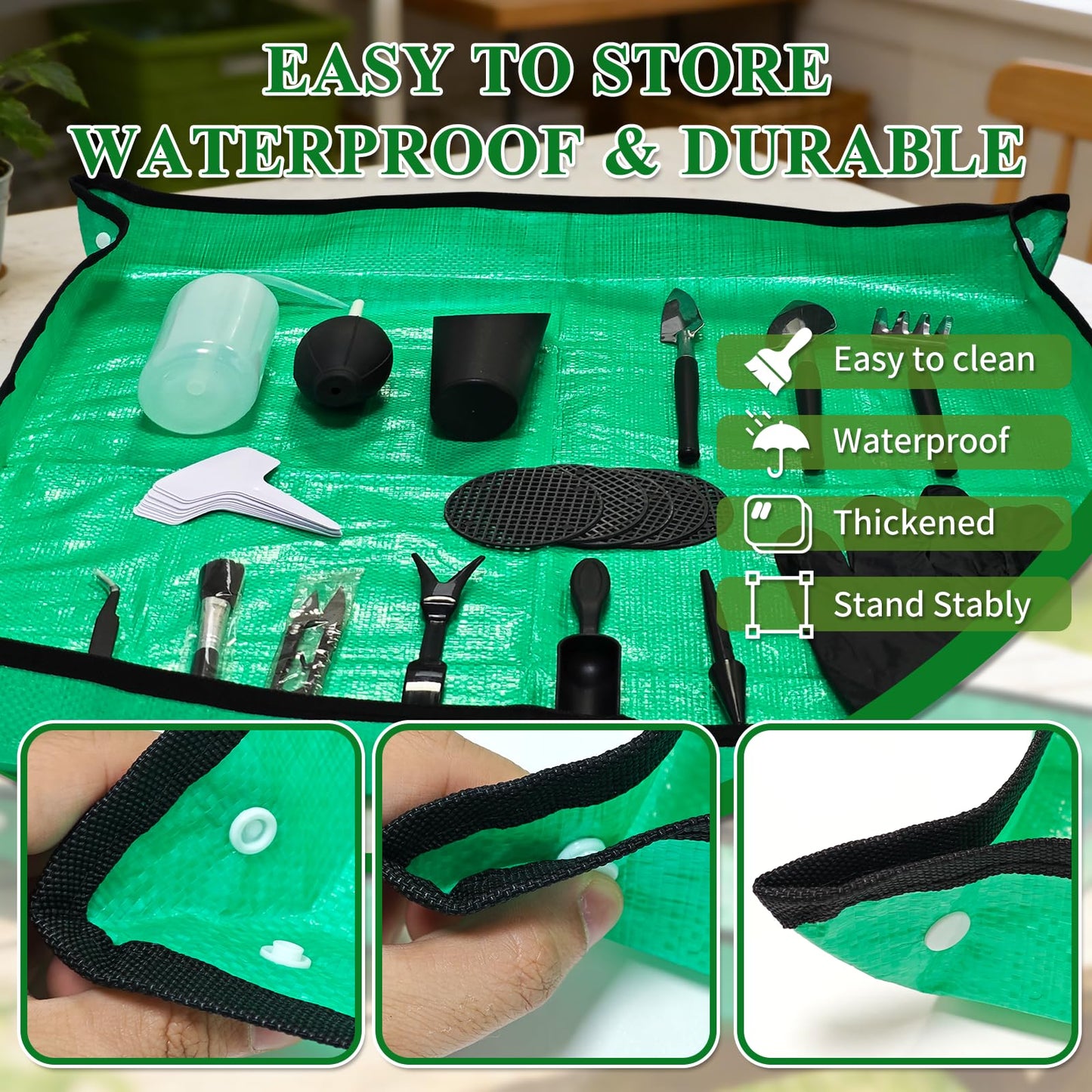 30PCS Mini Succulent Gardening Tools Set with 19.7" Waterproof Repotting Mat, Complete Indoor Plant Care Kit for Transplanting, Potting, Bonsai, Cactus, Houseplant & Fairy Garden