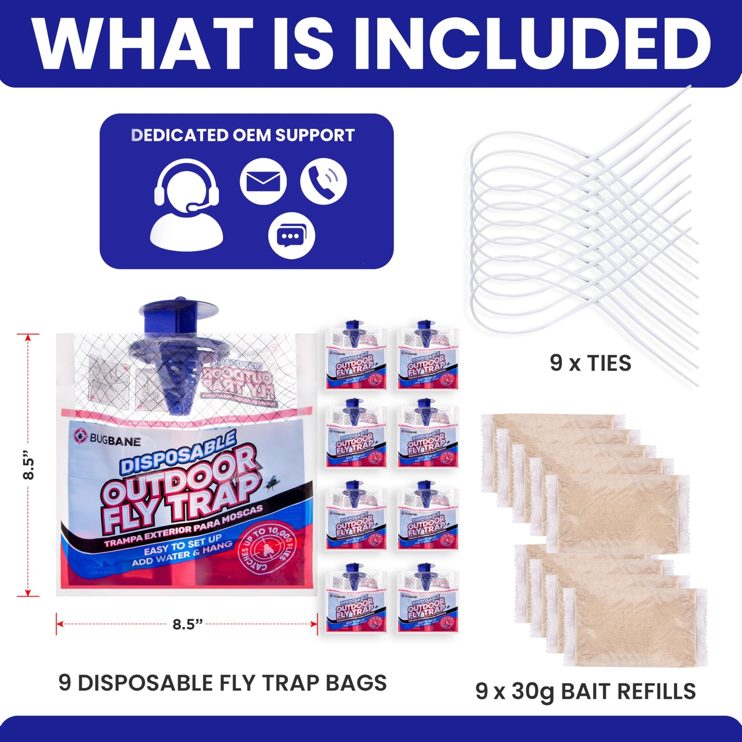 Fly Traps Outdoor Fly Trap for Patio. 9 Non-Toxic Pre-Baited Flies Bags Outdoor Disposable. Hanging Bug Catchers for All Filth Flies Killer for Outside Bug Control in Yard Horse Ranch Trash Can.