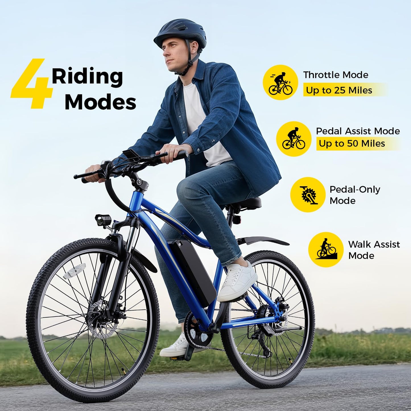 YOLOWAY Electric Bikes for Adults, 27.5" E Bikes for Adults with 1200W Peak Motor, 28 MPH, 50+ Miles Range Electric Bicycle, E Mountain Bike with 48V 10.4AH Removable Battery (deep Blue)