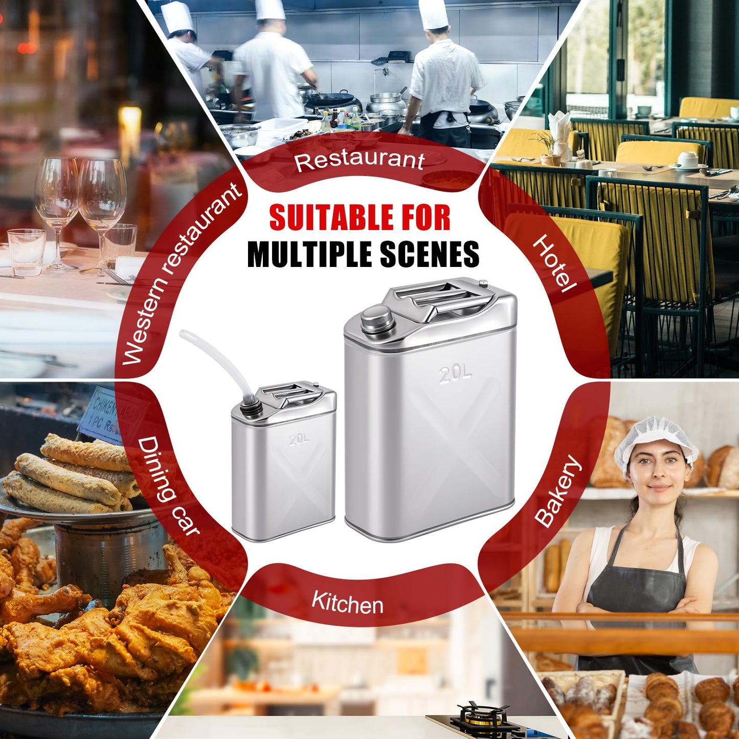 Blulu 1 Pcs 5 Gallon Stainless Cooking Oil Storage Can Commercial 304 Food Safety Fryer Oil Storage Container Distributor with Guide Pipe and Lid for Kitchens Restaurants Food Trucks