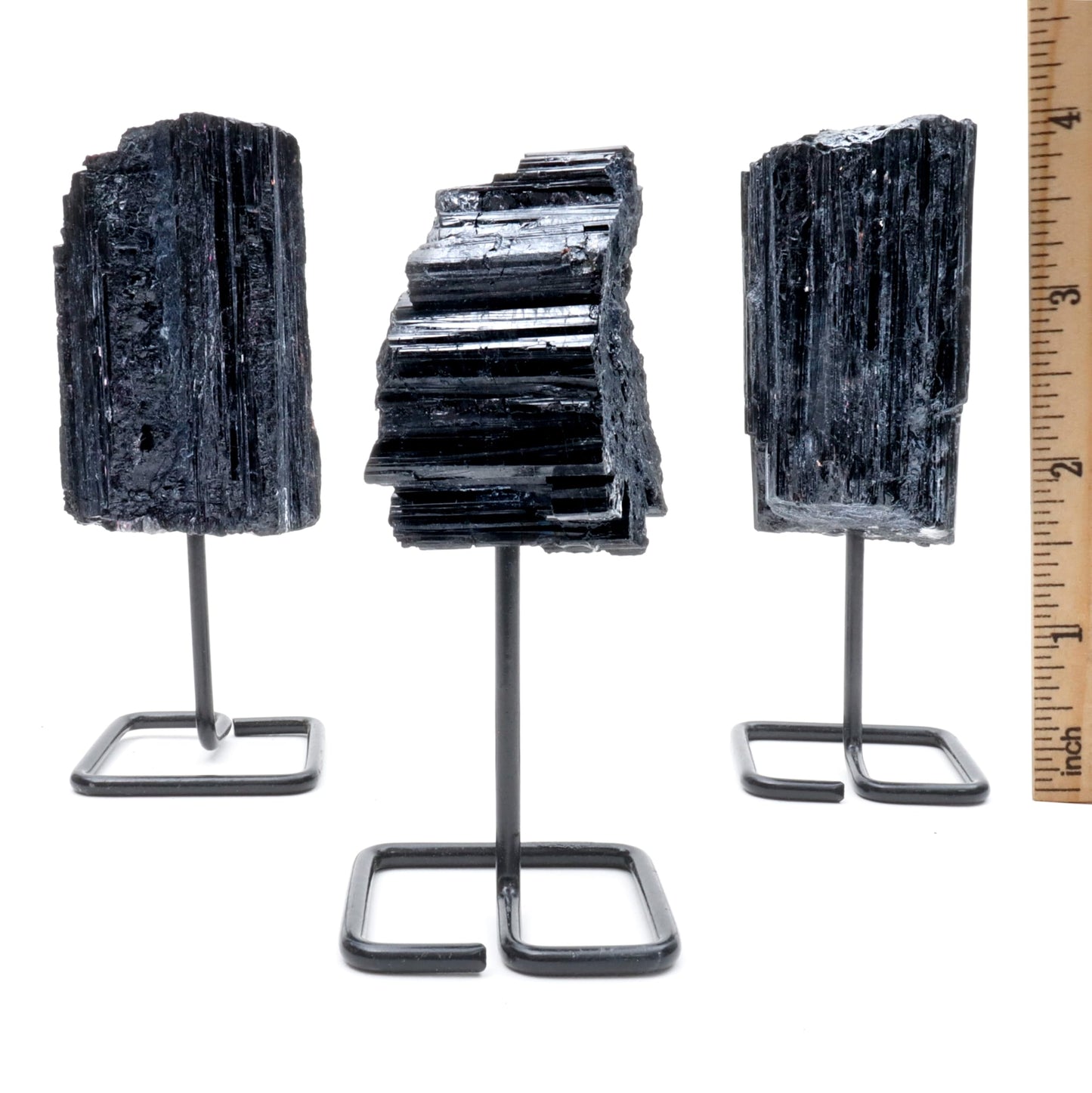 DANCING BEAR Black Tourmaline on Stand, Includes Information Card, Rough Raw Natural Stone for Good Vibes, Reiki Energy, Assembled in the USA