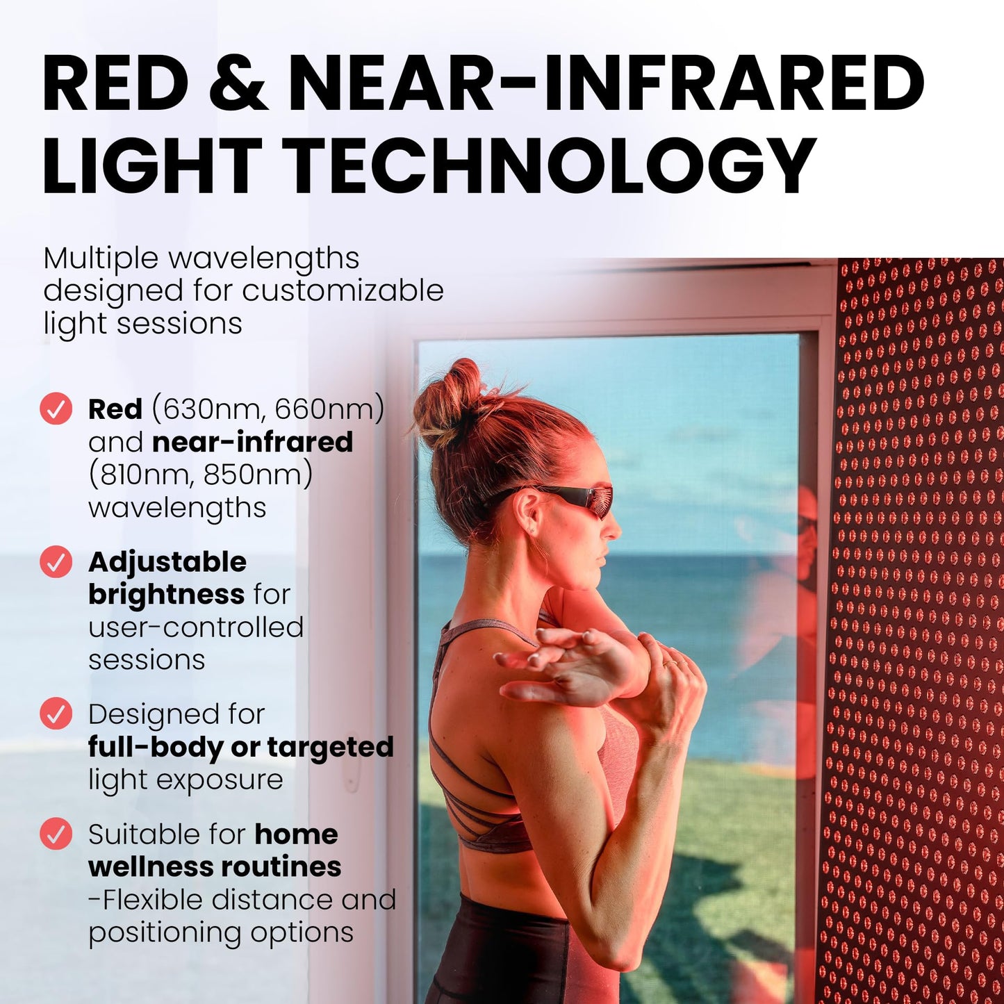 Hooga ULTRA1500 Red Light Therapy Panel — 630nm 660nm 810nm 850nm Red & Near Infrared Light, 300 Quad-Chip LEDs, Touchscreen Controls, Adjustable Brightness & Pulsed Mode, Flicker-Free