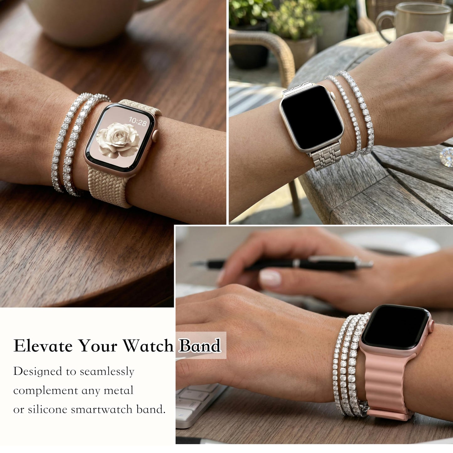Poxtex Sterling Silver Tennis Bracelet for Women Stack, Trendy Silver Diamond Classic Bracelets Jewelry Set, Women Fashion Accessories for Watch Band