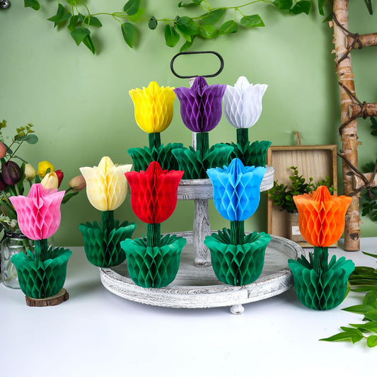 8Pcs Flower Honeycomb Centerpieces for Table Decorations, Tulip Spring Party Decor, Colorful Tulip Honeycomb Tabletop Decor for Home Office Holiday Party Supplies (Tulip.8pcs)