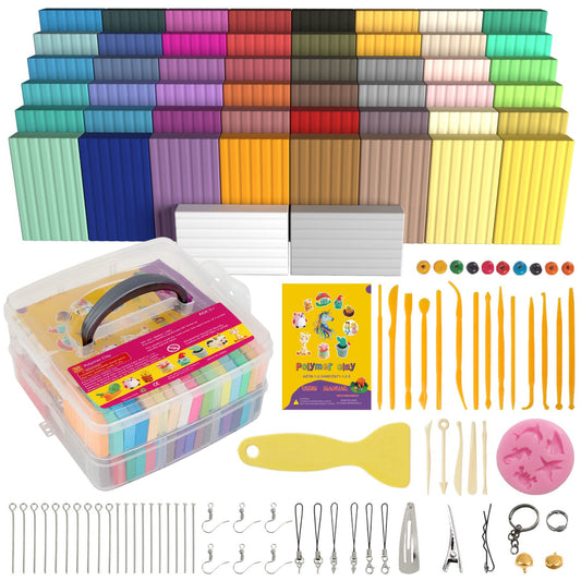 Aestd-ST Polymer Clay 50 Colors, Modeling Clay for Kids DIY Starter Kits, Oven Baked Model Clay, Non-Sticky Molding Clay with Sculpting Tools, Gift for Children and Artists
