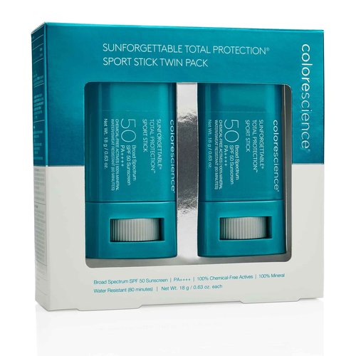 Colorescience Sunforgettable Total Protection Sport Stick SPF 50, Set of 2, Mineral, Broad Spectrum, Water/Sweat Resistant, Reef Safe, Hypoallergenic, 2 ct.