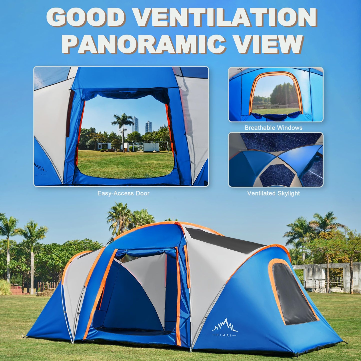 Tents for Camping, Waterproof 10 Person Family Tent with Double Layer & 4 Large Mesh Windows, Weather Resistant Easy Setup 2 Room Big Tent for Music Festival, Parties, 18 X 9 X 6.8Ft