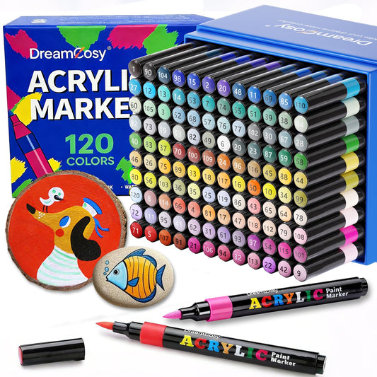 120 Colors Acrylic Markers Set,Brush Tip Acrylic Paint Pens for Painting on Rocks, Canvas, Ceramic, Wood, Glass - Perfect for Artists, Kids and Adults - DIY Crafts, Holiday Decorations & Art Supplies