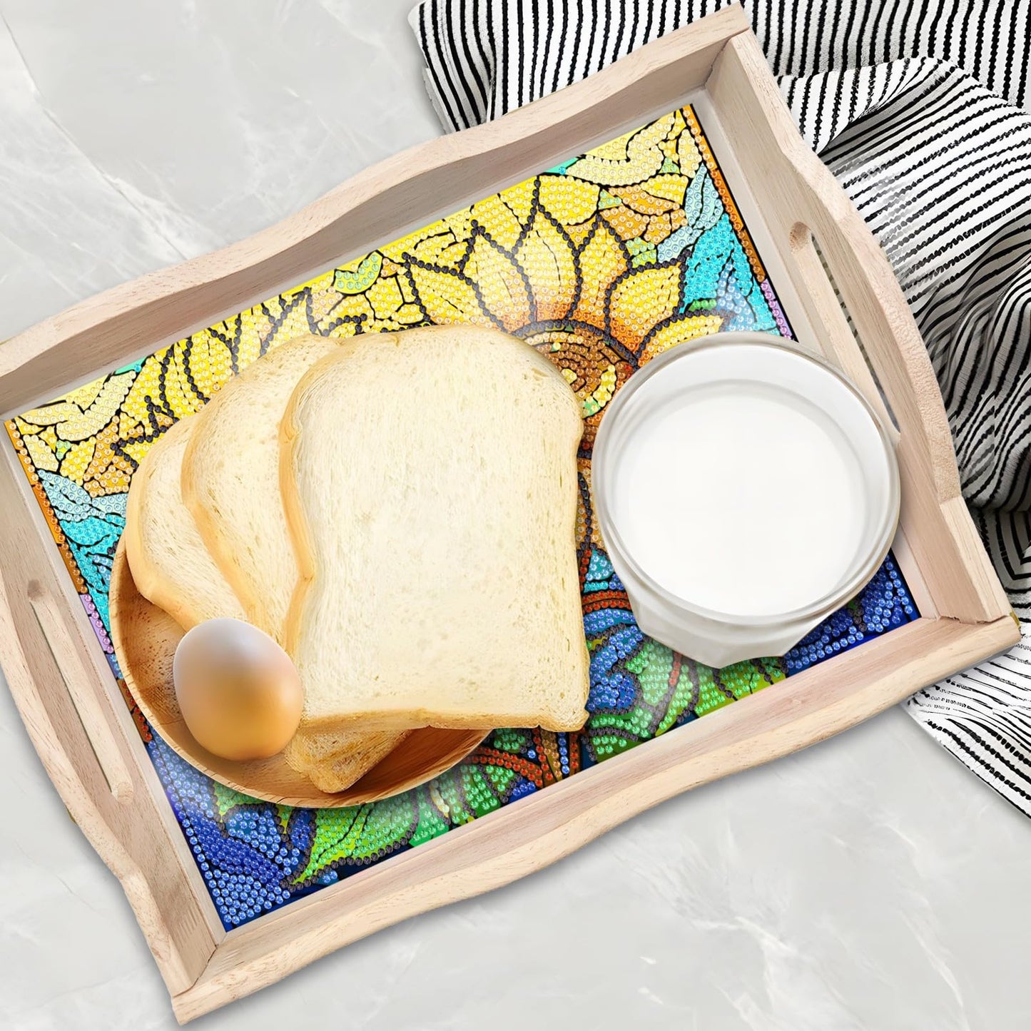 ARTopet DIY Diamond Tray Diamond Art Painting Sunflower Creative Design Handmade Wooden Tray Mosaic Making Kits by Number Kits Diamond Art for Coffee Living Room Home Organizer