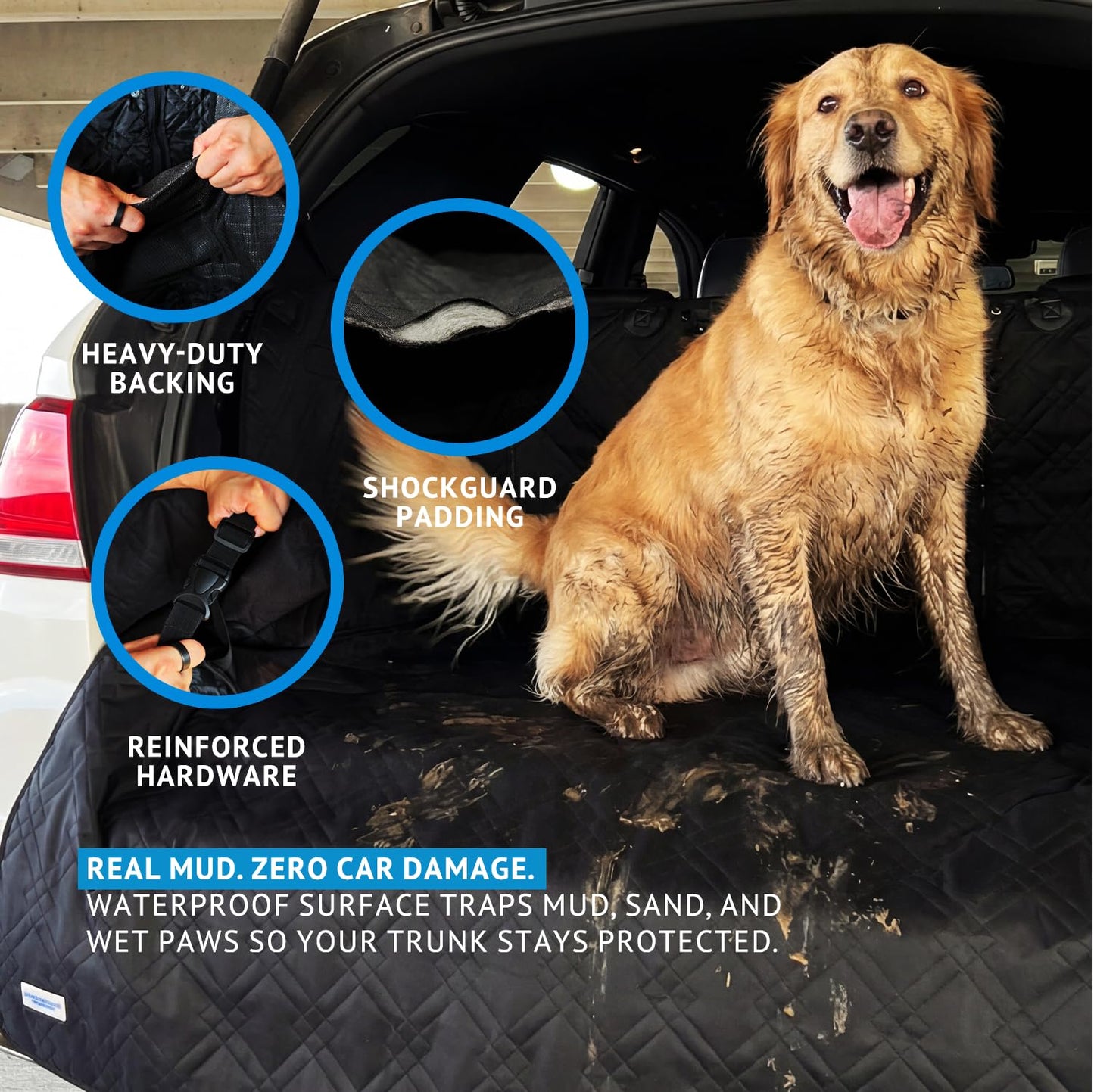 Bulldogology SUV Cargo Liner for Dogs 55"x82" Heavy Duty Complete Pet Trunk Cargo Cover Area - Trunk Cover Car Protector for Dogs Waterproof Nonslip Mat - Dog Cargo Liner SUVs Vans Cars (Large, Black)