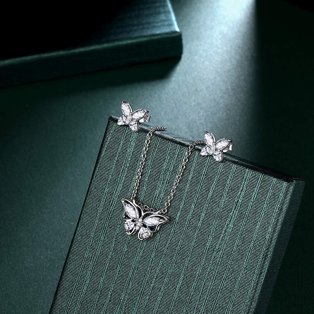 Hipunk Butterfly White Jewelry Sets Birthstone Women 925 Sterling Silver April-Diamond Birth Stone Animal Butterflies Jewelry Sets/Earring Set Crystal Birthday Jewelry SS0001W