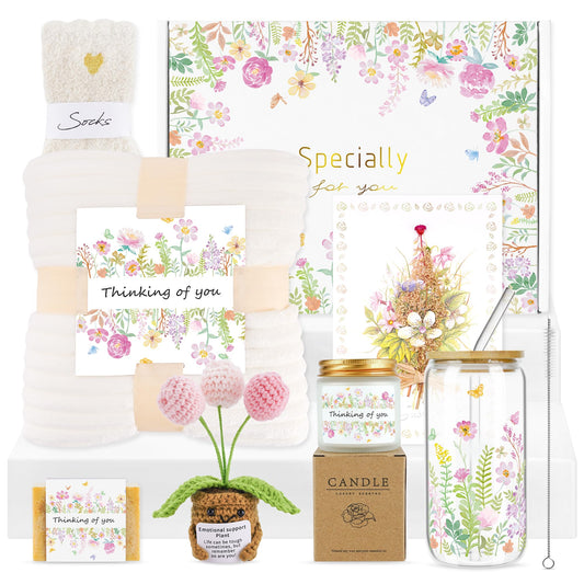 8 Set Baskets for Women Set, Self Care Get Well Soon Gifts, Teen Easter Basket, Apricot Color Birthday Gifts Care Package Thinking of You Inspirational Spa Gift Baskets for Mom Her Friend Sister Wife