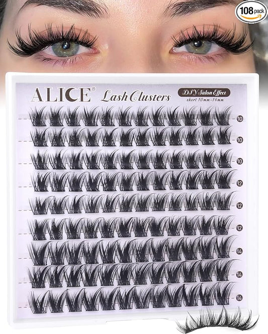 ALICE Lash Clusters Wispy Eyelash Clusters Short 10-14mm Cluster Eyelash Extensions Natural Volume Lash Extensions Thin Band DIY Individual Lashes